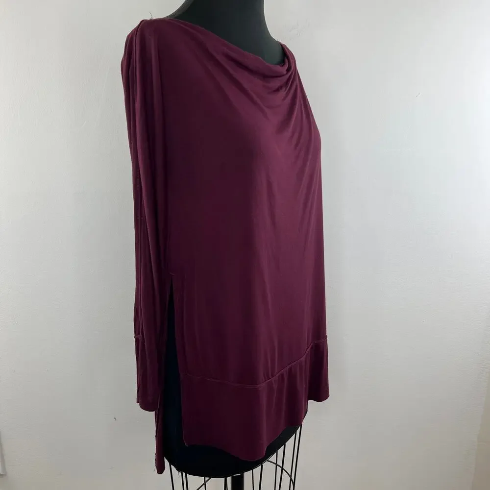 Free People We The Free Burgundy Long Sleeve Side Split Hem Luna Tee Size M
